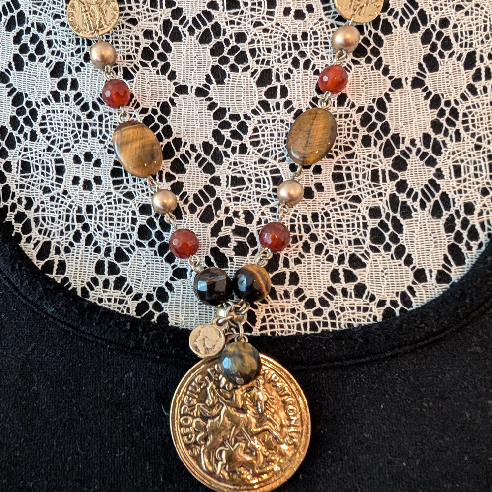 Carolee Gold and Brown Charm Necklace